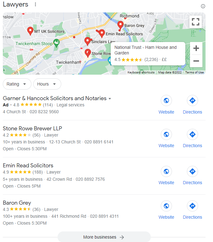 Google Local search map